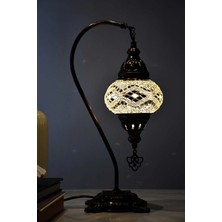 Deveboynu El Yapımı Mozaik Abajur Masa Lambası 42 cm Pirinç Gövde E14 Duy Dekoratif Otantik Vintage Aydınlatma