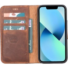 Gp Iguana Apple iPhone 12 Mini Uyumlu Deri Cüzdanlı Kılıf G2 Antik Kahve