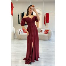 Zks Grup Tekstil-Kadın Kısa Kol Drapeli Büyük Beden Abiye Elbise Bordo, Indigo, Saks, Lacivert,siyah, Mor, Beyaz, Yeşil