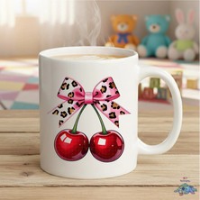 Kiraz Desenli Hediyelik Kupa Bardak - Arkadaşa Hediye Tasarım Baskılı Porselen Bardak