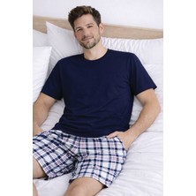 Koza İç Giyim Erkek Pamuklu Ekose Desenli Kısa Kollu Cepli Şortlu Pijama Takımı