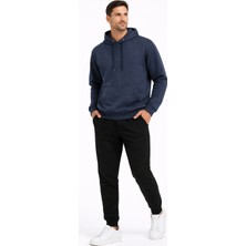 Justas Erkek Üç Iplik Şardonlu Kapüşonlu Kanguru Cepli Kaşkorseli Sweatshirt Rahat Kalıp Günlük & Spor