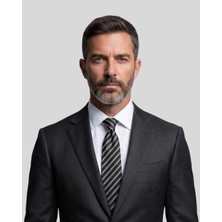 1001 Kravat Gri Çizgili Klasik Siyah Kravat - 8 cm genişliğinde