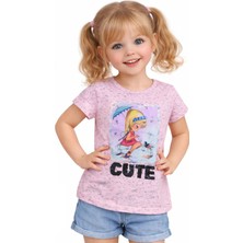 Do&Fa Kids Kız Çocuk Cute Yazılı Önü Desenli Pullu Pembe Renk Tişört