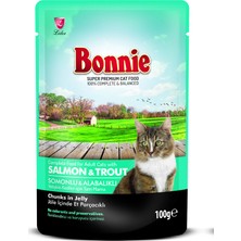 Bonnie Somonlu ve Alabalıklı Yetişkin Kedi Konservesi 100 gr Ekonomik Mama Segmenti Jöle İçinde
