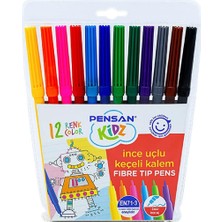 Pensan Kidz 12 Renk İnce Uçlu Keçeli Kalem 5000 Uzun Ömürlü Mürekkep ile Detaylı Çalışmalar İçin