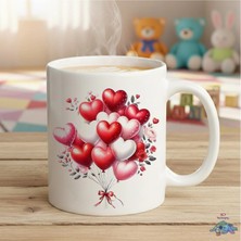 Kalp Balon Temalı Hediyelik Kupa Bardak - Arkadaşa Hediye Tasarım Baskılı Porselen Bardak