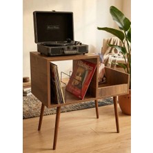 Rmd Shop Sera Plak ve Pikap Sehpası 78x44x80 cm | Ahşap Plaklık Organizer, Gramofon Standı, Çift Bölmeli Plak Düzenleyici