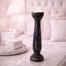Vintage Rustik Dekoratif Mumluk, Salon Masa Dekoru, El Yapımı Ahşap Mumluk