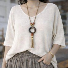 İkom V Yaka Oversize Merserize Dokulu Mevsimlik Örme Kazak