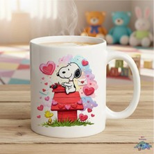 Snoppy Çizgi Film Temalı Renkli Hediyelik Kupa Bardak - Arkadaşa Hediye Tasarım Baskılı Porselen Bardak