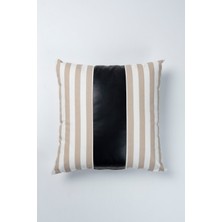 Bej Çizgili (Deri Şerit) 45X45 cm Su Itici Leke Tutmaz Kırlent Kılıfı