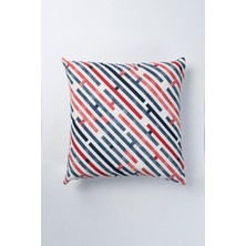 Kırmızı Lacivert Geometrik 45X45 cm Su Itici Leke Tutmaz Kırlent Kılıfı