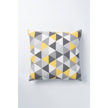 Sarı Gri Geometrik 45X45 cm Su Itici Leke Tutmaz Kırlent Kılıfı