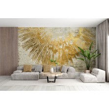 Lotus Aura Lüks Rustik Altın Renkli Duvar Kağıdı, Gold Simli Duvar Posteri