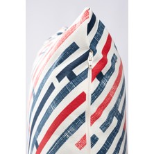 Kırmızı Lacivert Geometrik Dikdörtgen Su Itici Leke Tutmaz Kırlent Kılıfı