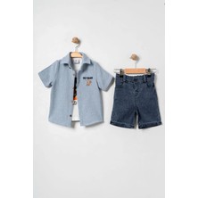 Bontino Erkek Bebek %100 Pamuk Sincap Nakışlı Gömlekli, Tişörtlü ve Şortlu Takım - 6-24 Ay