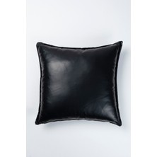 Siyah Deri 45X45 cm Biyeli Kırlent Kılıfı