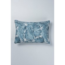 Mavi Palmiye Dikdörtgen Biyeli Su Itici Leke Tutmaz Kırlent Kılıfı