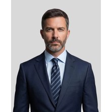 1001 Kravat Mavi Çizgili Lacivert Kravat - 8 cm genişliğinde