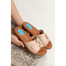 Artı Artı Ayakkabı ARTI&JEL-5011 Ortopedik Jel Topuk Dikeni&kemik Çıkıntısı Fonksiyonlu Kadın Crtlı Bej Terlik