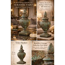 El Boyaması Dekoratif Seramik Vazo 47 cm – Rustik Vintage Salon Konsol Sehpa Dekoru
