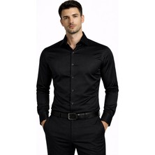 Classics Men Slim Fit Uzun Kollu Kolay Ütü Pamuk Saten Erkek Gömlek
