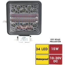 Off-Road Proj 10-30V 34 LED Kare Sarı-Beyaz-Kırmızı Fonk. Pınuk Saksesuar