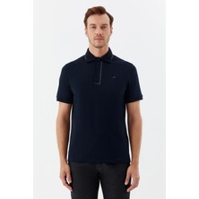 Sabri Özel Erkek Lacivert Dar Kesim Slim Fit %100 Pamuk Pike Polo Yaka T-Shirt