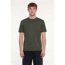 Sabri Özel Erkek Koyu Yeşil Normal Kesim Regular Fit %100 Pamuk Dokuma Bisiklet Yaka Basic T-Shirt
