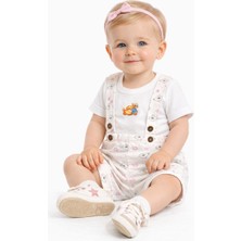 Mini Kanka Bebek 2’li Takım Tulum ve Tişört Set Pamuklu Yazlık Askılı Şort Tulum Desenli Unisex Bebek Giyim