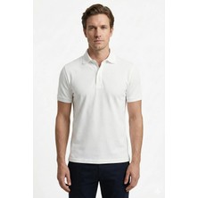 Sabri Özel Erkek Ekru Dar Kesim Slim Fit  %100 Pamuk Pike Polo Yaka Tişört
