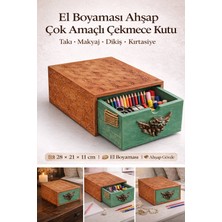 El Boyaması Ahşap Çok Amaçlı Çekmeceli Kutu – Takı, Makyaj, Dikiş Dekoratif Saklama Kutusu