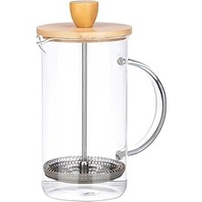 Uravas Store Cam French Press – Isıya Dayanıklı, Bambu Kapaklı, Paslanmaz Çelik Filtreli, Dayanıklı Kahve
