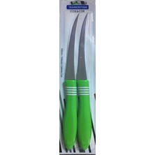 Pinkev Tramontina 2 Adet Lazer Tırtıklı Uzun Kıvrık Paslanmaz Çelik Mutfak Bıçağı - Yeşil