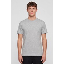 Sabri Özel Erkek Gri Melanj Normal Kesim Regular Fit %100 Pamuk Bisiklet Yaka Basic Tişört