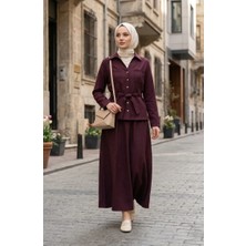 Keten Kumaş Etek Ceket Ikili Takım 0256-01 Mürdüm