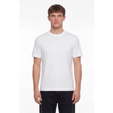 Sabri Özel Erkek Beyaz Normal Kesim Regular Fit %100 Pamuk Dokuma Bisiklet Yaka Basic T-Shirt