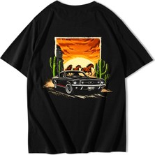Brz Collection Unisex Oversize Desert Sunset T-Shirt Siyah