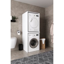 Dekorfim DF03109B Çamaşır Makinesi Dolabı Kurutma Makinesi Standı Ikili Raflı Beyaz Banyo Dolabı Düzenleyici