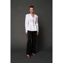 Thalure Kadın Beyaz Yakasız Drapeli Blazer