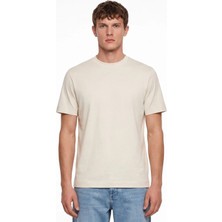 Sabri Özel Erkek Açık Krem Normal Kesim Regular Fit %100 Pamuk Bisiklet Yaka Basic Tişört