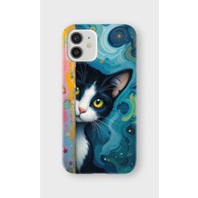 Karsu Design iPhone 12 Mini Uyumlu Baskılı Şeffaf Telefon Kılıfı | Koleksiyon: Minimal Cat Line Art