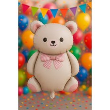 Eng Parti Dünyası Ayıcıklı (Teddy) Krem Folyo Balon Pembe Papyonlu 90 cm