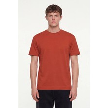 Sabri Özel Erkek Kiremit Normal Kesim Regular Fit %100 Pamuk Dokuma Bisiklet Yaka Basic T-Shirt