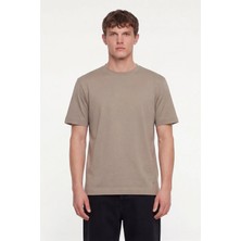 Sabri Özel Erkek Camel Normal Kesim Regular Fit %100 Pamuk Dokuma Bisiklet Yaka Basic T-Shirt