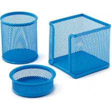 Mimaks Masa Seti Ataşlık-Kağıtlık-Kalemlik 3 Lü Metal Perforeli Mavi Ms-3