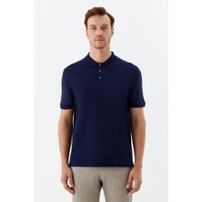 Sabri Özel Lacivert %100 Pamuk Dokuma Slim Fit Polo Yaka T-shirt