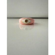 Theory Jewelry L Sparkle Pink Eye Yüzük L Pembe Mine Kaplama L Ayarlanabilir L Taş Detaylı Nazar Göz Yüzük L Paslanmaz Çelik L Günlük Kullanım Kadın Yüzük