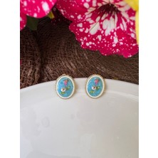 Ebru Çitak Mineli Gül ve Inci Detaylı Vintage Oval Küpe